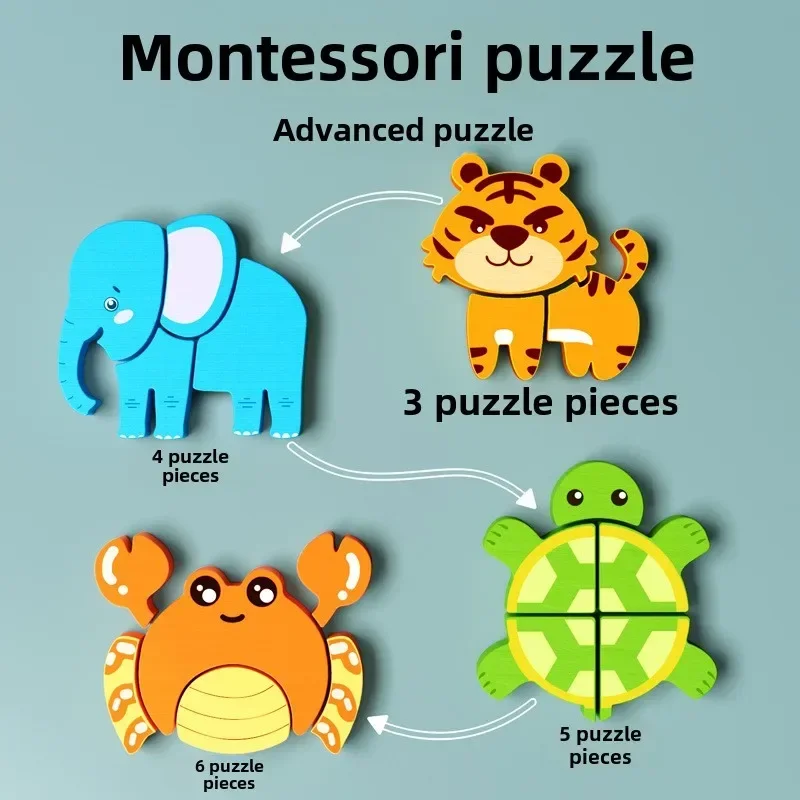 Montessori 3D Wooden Puzzle, Cartoons 5