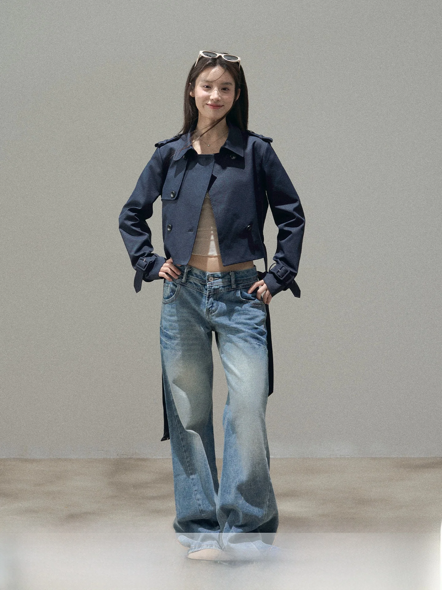 

Джинсы Anna Cute Vintage Waed светло-голубые, широкие, с дизайнерским акцентом, для повседневной носки, с застежкой на пуговицах и деталями на талии