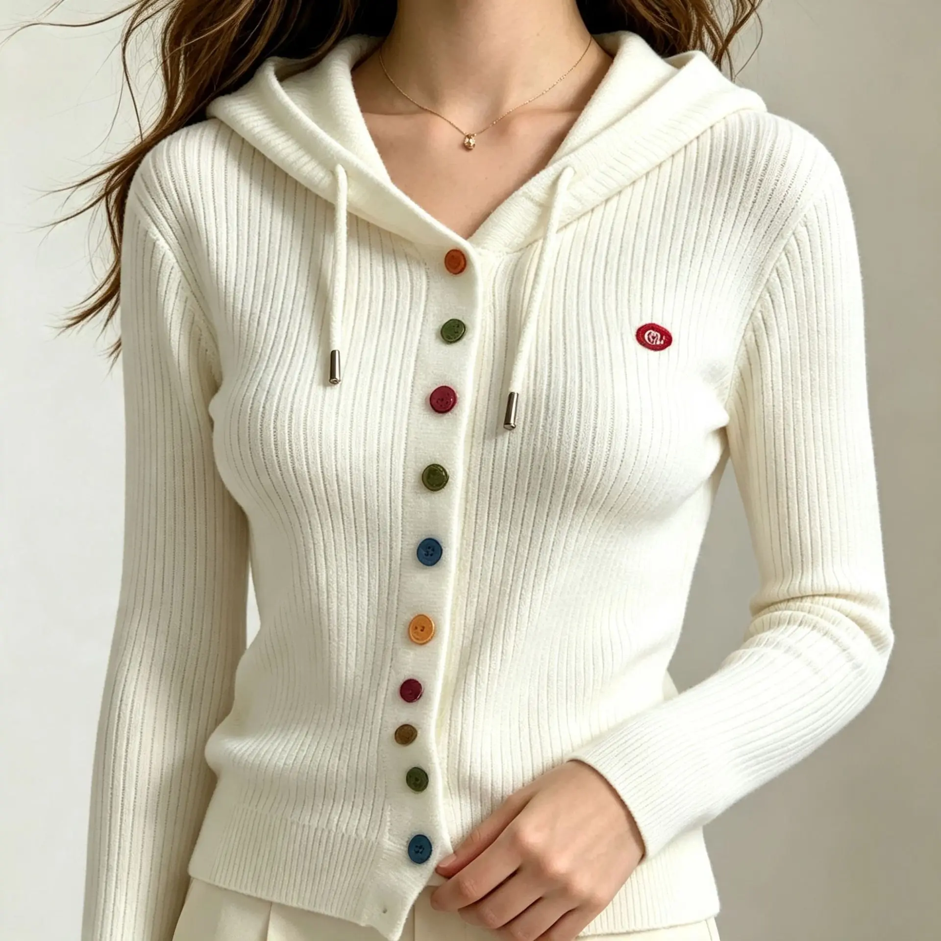 STYLISH LADY Hooded Knit Cardigan 2026 Autumn Women Multicolor Buttons Ribbed Texture Slim Casual Daily Wear Sweater Jacket