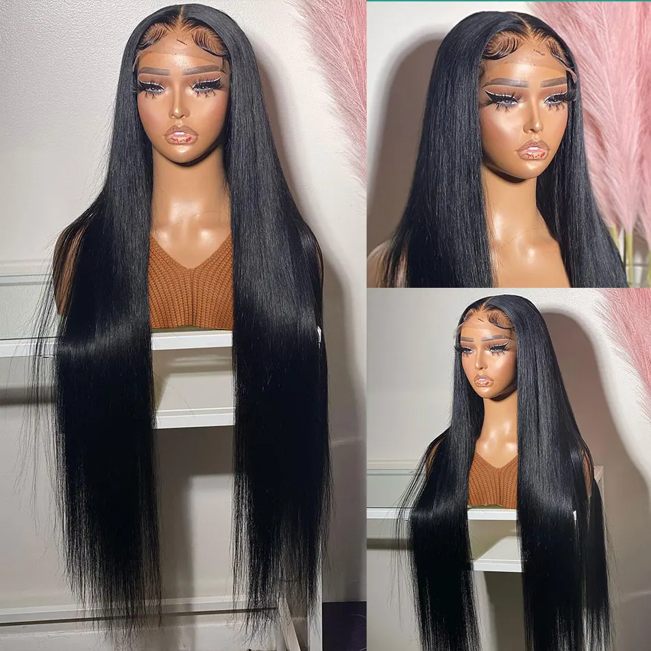 Wig 13x6 Hd renda Frontal 40 inci Wig rambut manusia untuk wanita telah ditanami dengan rambut bayi 13x4 Wig depan renda lurus rambut manusia