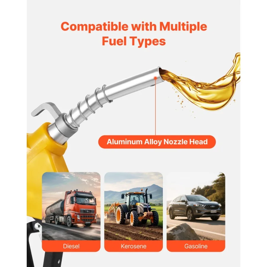 Ugello carburante automatico NPT da 3/4 pollici con portata massima girevole 11,8 GPM Ugello pompa gas diesel con spegnimento automatico con grilletto a 3 velocità L