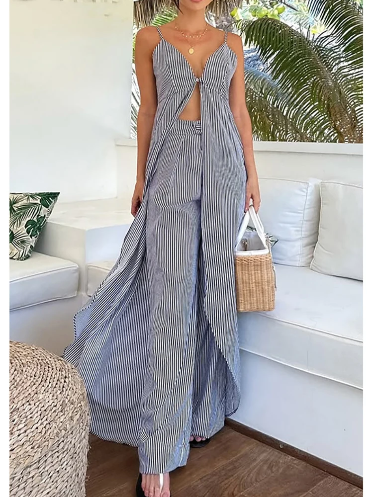 

Summer women's sleeveless casual style polyester material 2025 new fashion V-neck camisole top pants set