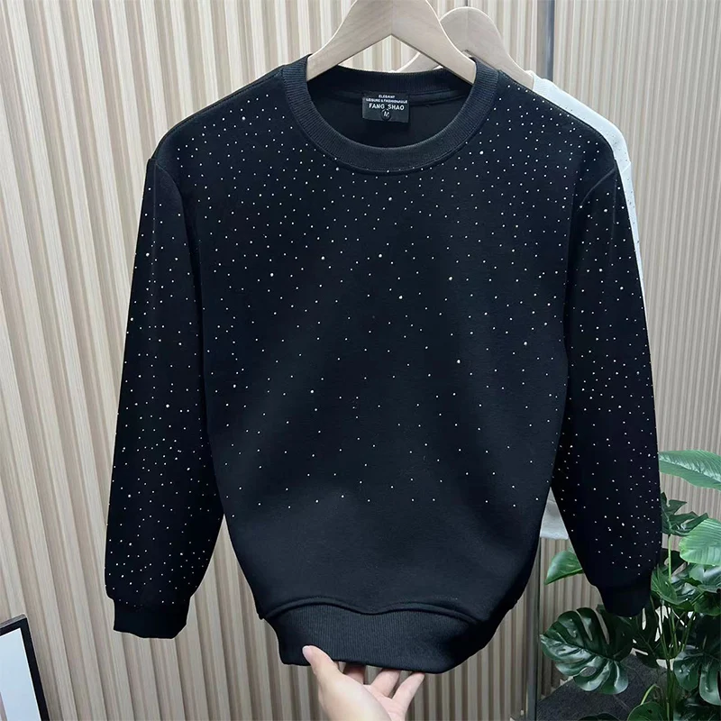 Autumn Winter Y2K Fashion Harajuku Sweatshirt Men All Match Tops Loose Casual Outerwear Sequin Long Sleeve Pure Cotton Pullover