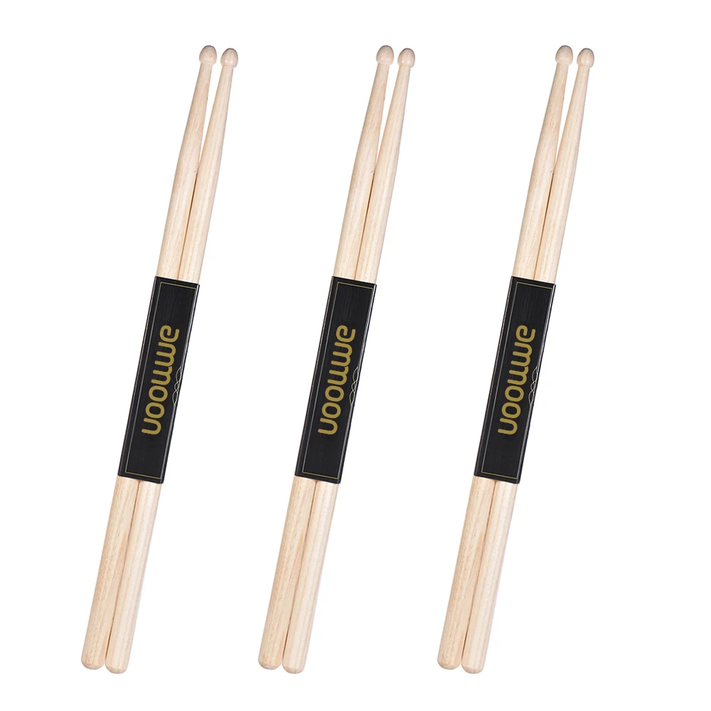 ammoon 3 Pairs/12 Pairs of 5A Wooden Drumsticks Drum Sticks Fraxinus Mandshurica Wood Drum Set Accessories