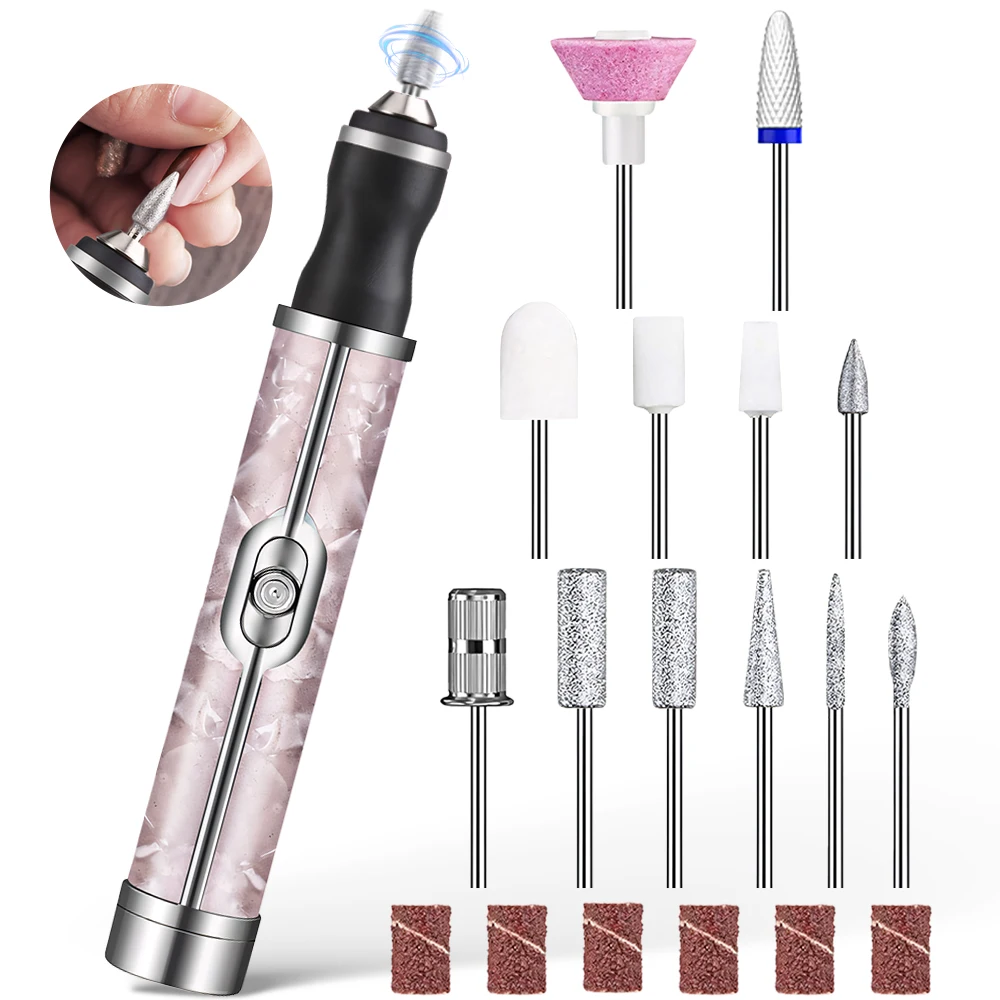 電動ネイルドリルとネイルファイルキット、充電式ネイルセット - マニキュア研磨用ネイルドリルビット、サンディングバンド、ジェル除去用