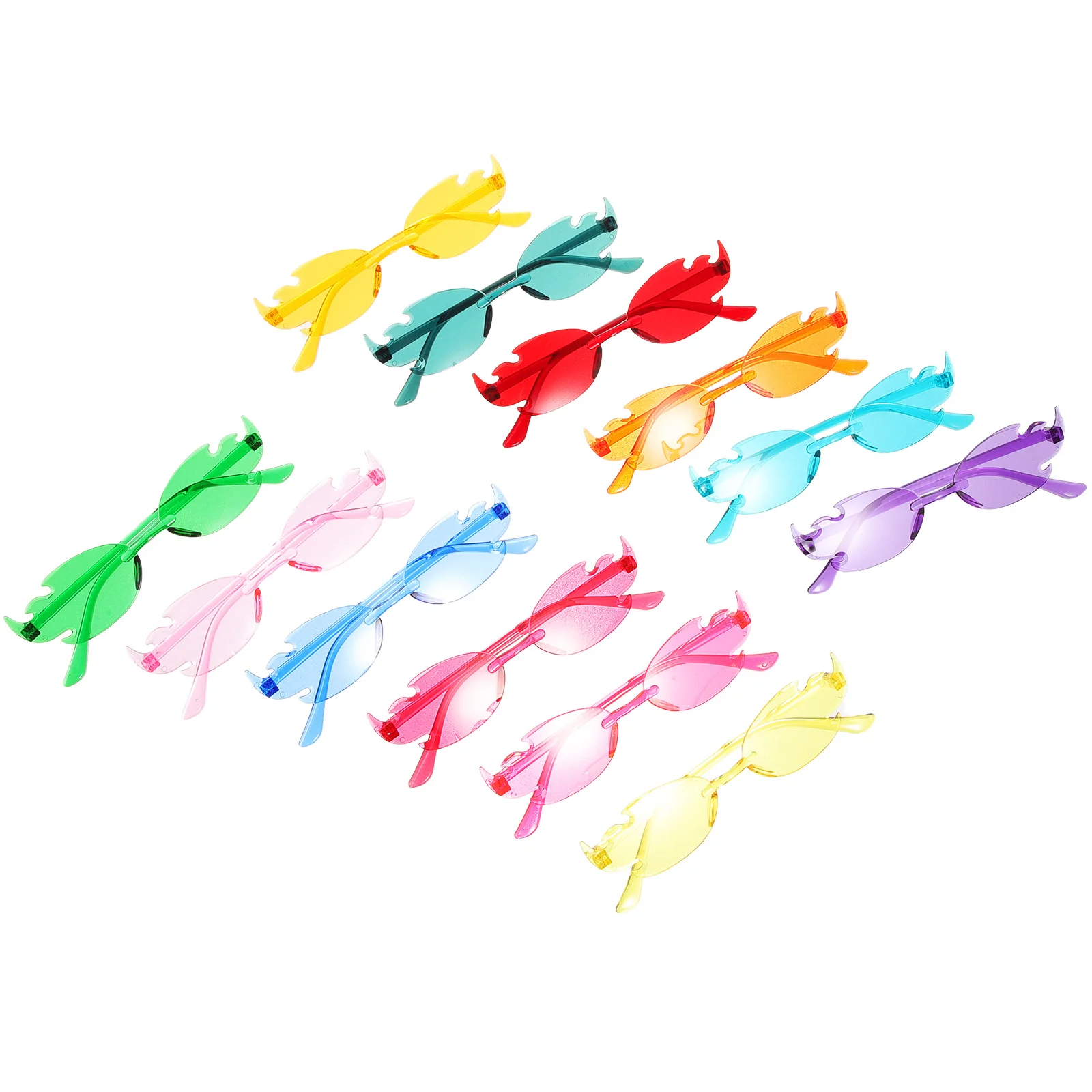 12 pares de gafas de sol sin montura con forma de llama, gafas de sol sin marco de moda para fiestas, gafas de fiesta disco, gafas coloridas divertidas