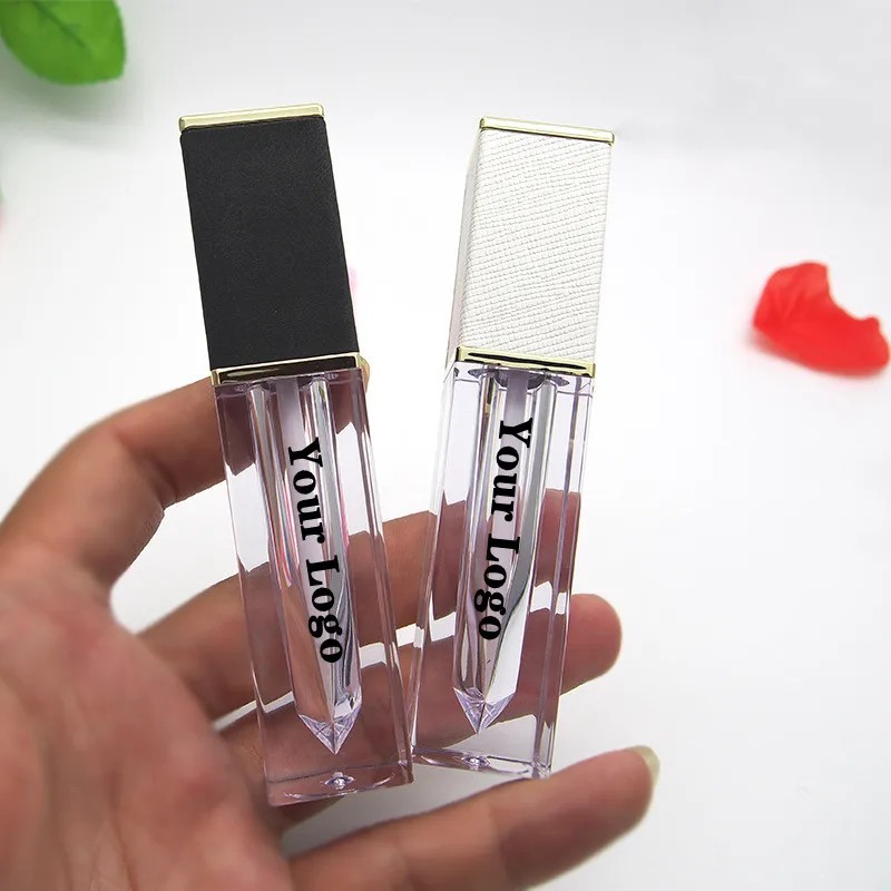 Private Label Lip Gloss Wand Tube Container White Gold 4.5ML Empty Clear Liquid Lipstick Tubes Luxury PU Top Packaging Wholesale