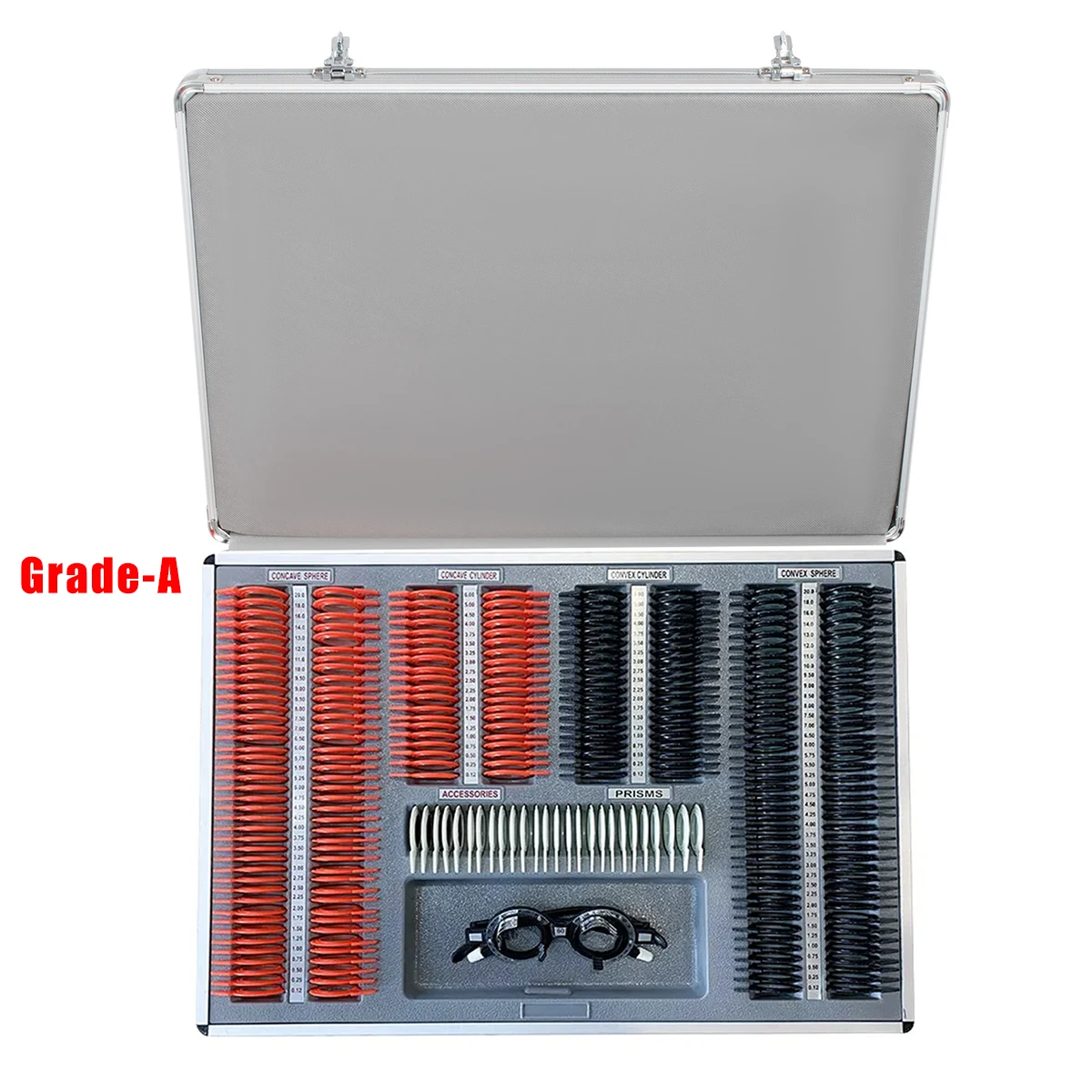 LINK 266 Stuks Optische Lens Hoge Kwaliteit Optometrie Proefmontuurset Plastic Ring Proeflensset Aluminium Koffer Graad A/B