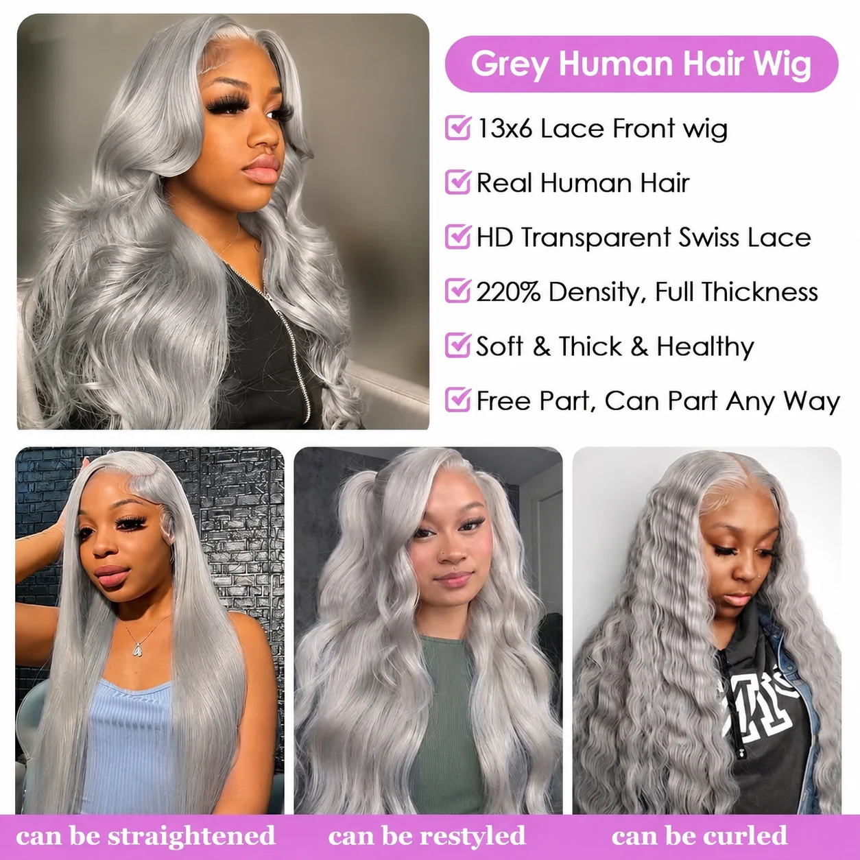Silver Gray Body Wave Lace Front Wigs For Women Grey Human Hair Wigs Raw Brazilian 13x6 Transparent Lace Frontal Wig Mint Green 27# Honey Blonde 613 Blonde Colored Prepluck 30 40Inch view 3