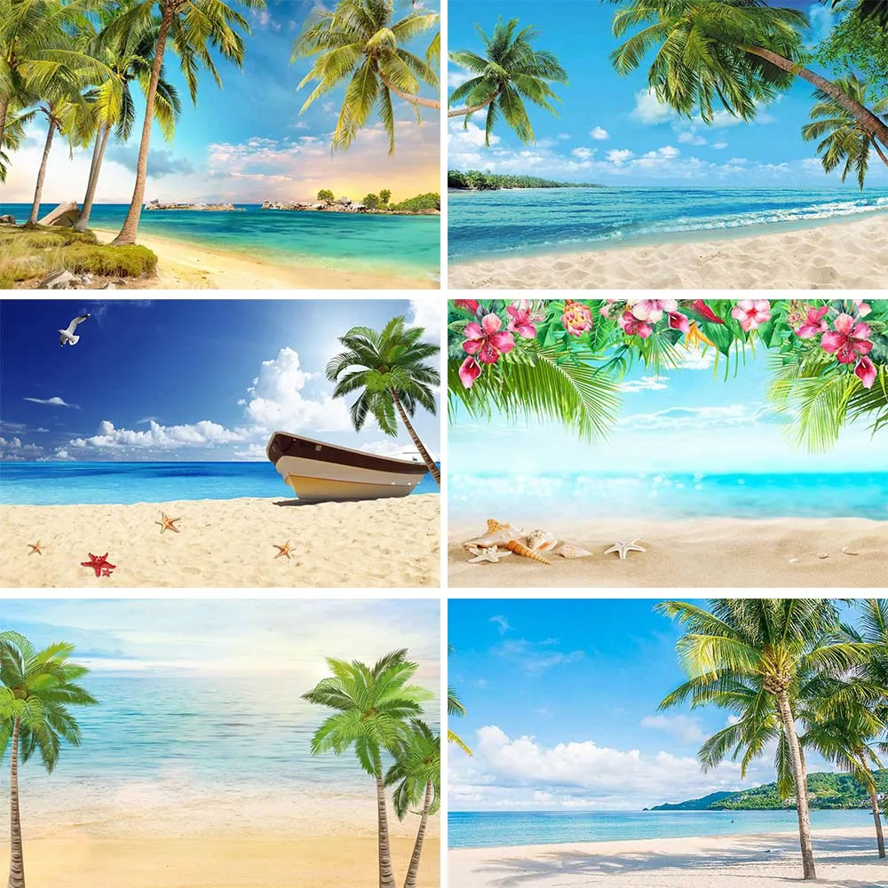 

Mocsicka Summer Beach Backdrop Seaside Palm Tree Sandy Beach Adult Baby Portrait Photo Background Decor Studio Photography Props