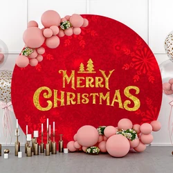 Merry Christmas Round Backdrop Cover Winter Glitter Snowflake Christmas Tree Xmas Party Decoration Photography Background Studio