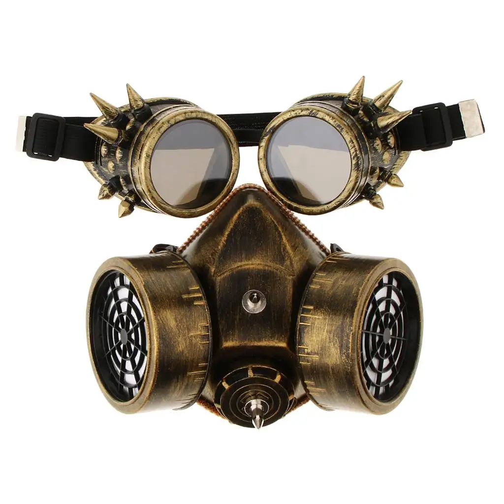 

Steampunk Skull Mask with Punk Gas Goggles Realistic Face Mask Plastic Gothic Masquerade Costume Props for Halloween Party