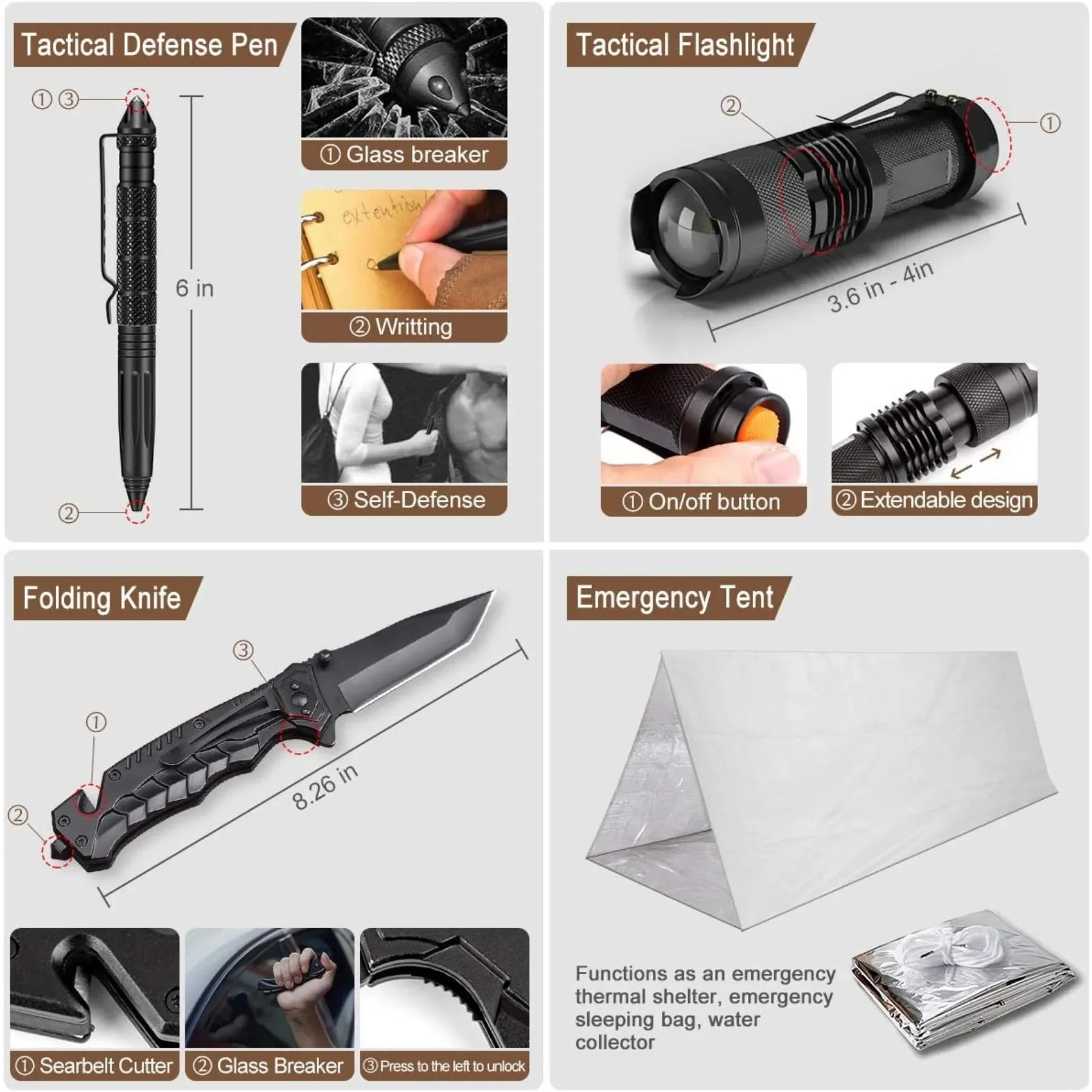 مجموعة أدوات النجاة في حالات الطوارئ 238 قطعة، أداة تروس النجاة الاحترافية مع حقيبة مول تكتيكية وخيمة طوارئ للزلازل