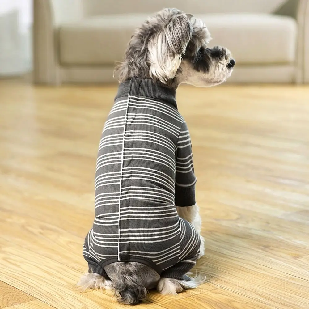 Robuste vierbeinige Welpen-Streifen-Overalls, modische weiche Haustier-Hundekleidung, Polyester-Hunde-Pyjamas, Herbst
