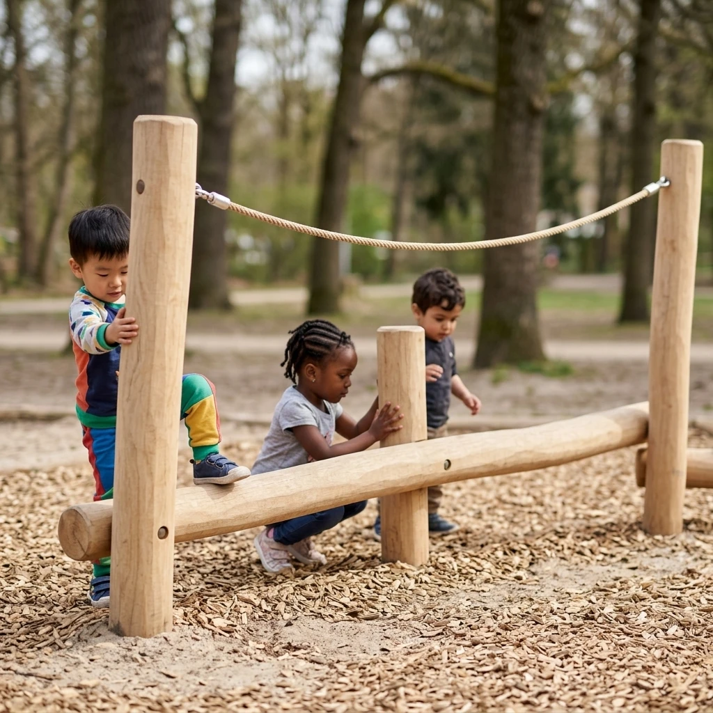 LALOT Timber Balance & Climb Adventure Forest Trail Wooden Playground Equipment Set for Kids Parks Schools Backyards