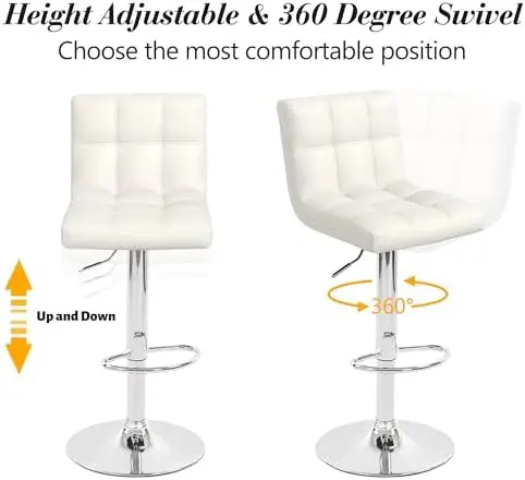 Modern Counter Height Bar Stools Set of 4, Armless Adjustable Swivel Square Bar Chairs Kitchen Barstools with PU - view 5
