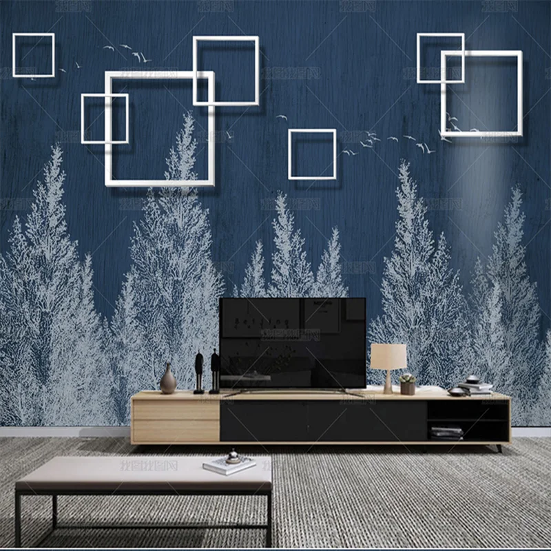 Custom 3d hand painted Nordic contracted woods mural white wallpaper TV living room background wall geometry bedroom dining room