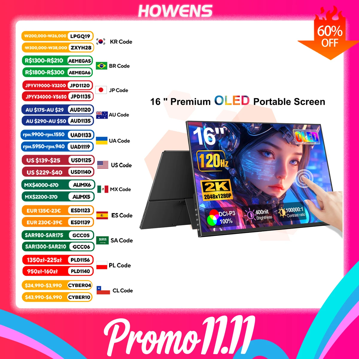 Portable Touchscreen Monitor For Laptop - 2K 3K 16