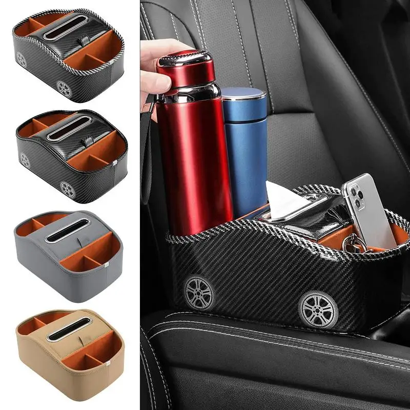 Car Armrest Storage Box Multifunctional Vehicle Armrest Organizer Universal Partitioned Auto Armrest Water Cup Holder Box