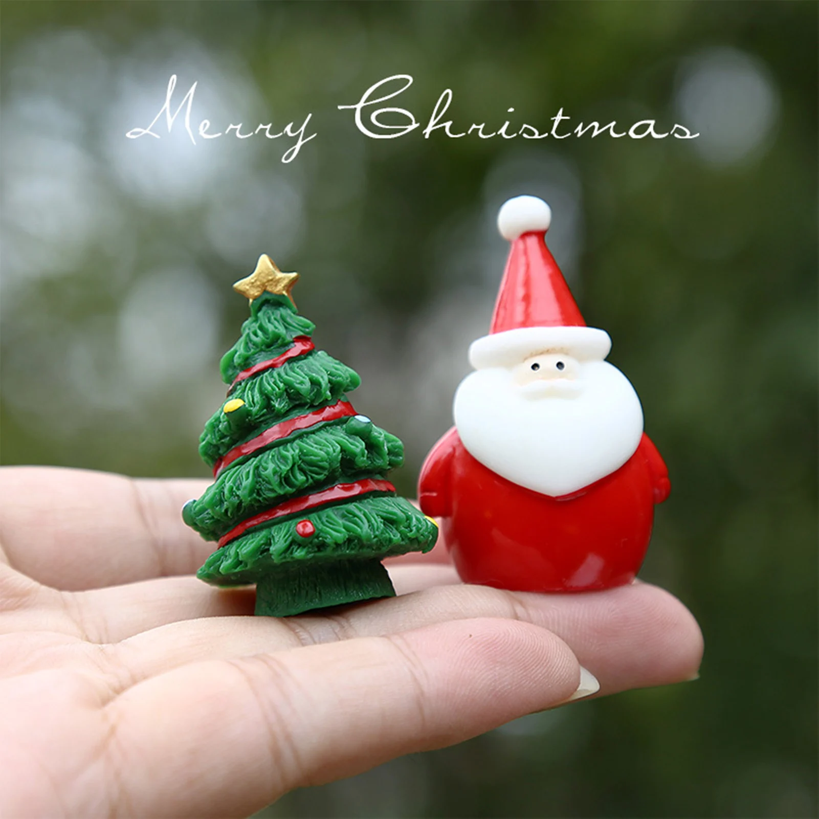 Christmas Figurines Cute Holiday Tabletop Ornaments for Family Home Decor Resin Santa Snowman Miniatures Gift Decorations