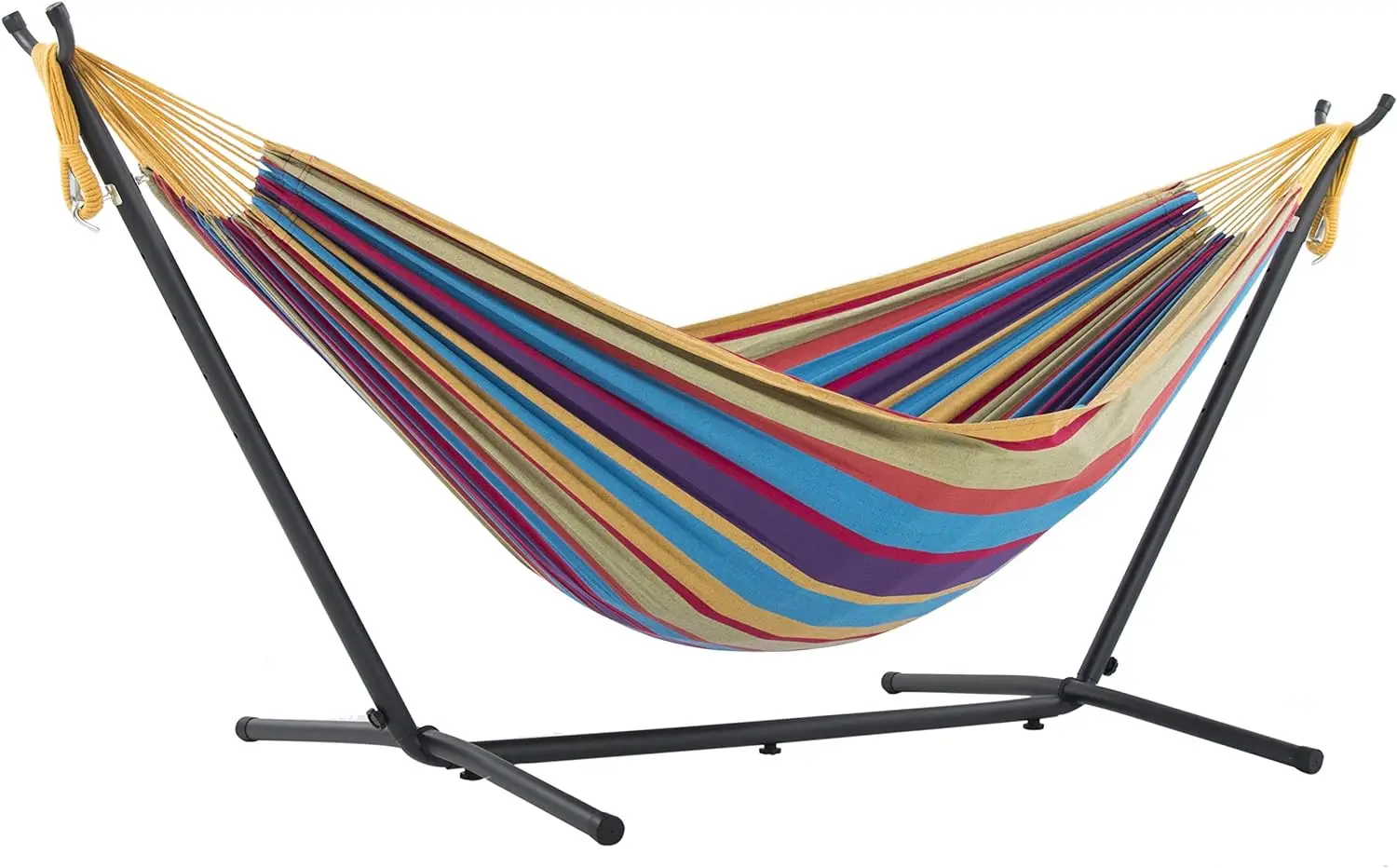 

Double Cotton Hammock with Space Saving Steel Stand, Tropical (450 lb Capacity - Premium Carry Bag Included)