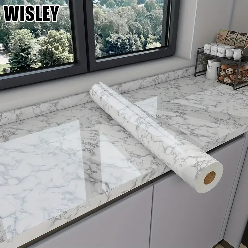 

1Roll Peel & Stick Glossy Marble Pattern Wallpaper Waterproof Oil-Resistant Wall Furniture Backsplash Self-adhesive Stickers