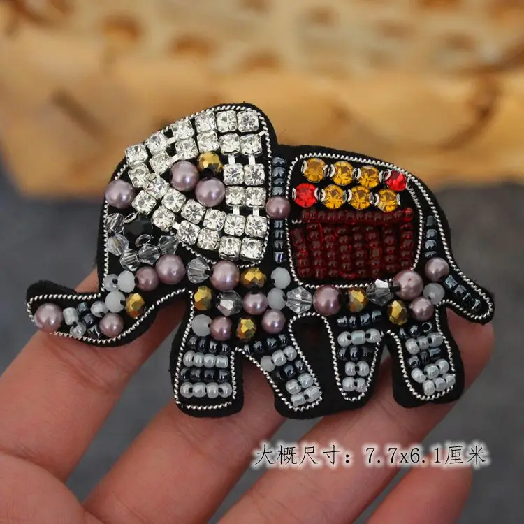 High-grade hand-stitched bead drill strip embroidered elephant pig clothing decorative cloth stickers DIY brooch jewelry bag hat