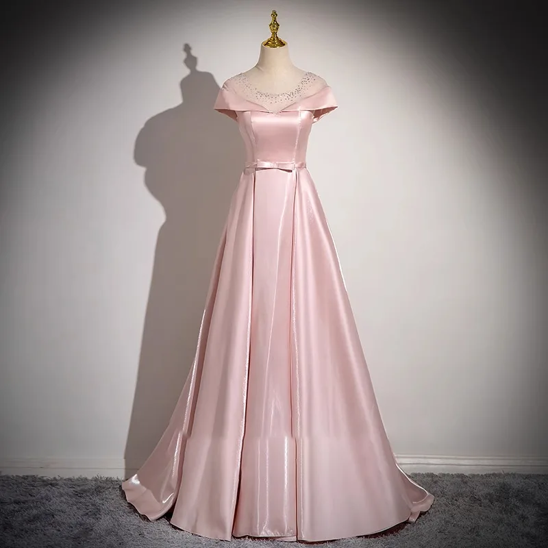 Pink Off Shoulder Satin Ball Gown with Beaded Neckline for Quinceanera Prom Evening Party Wedding Guest Formal Occasion view 5