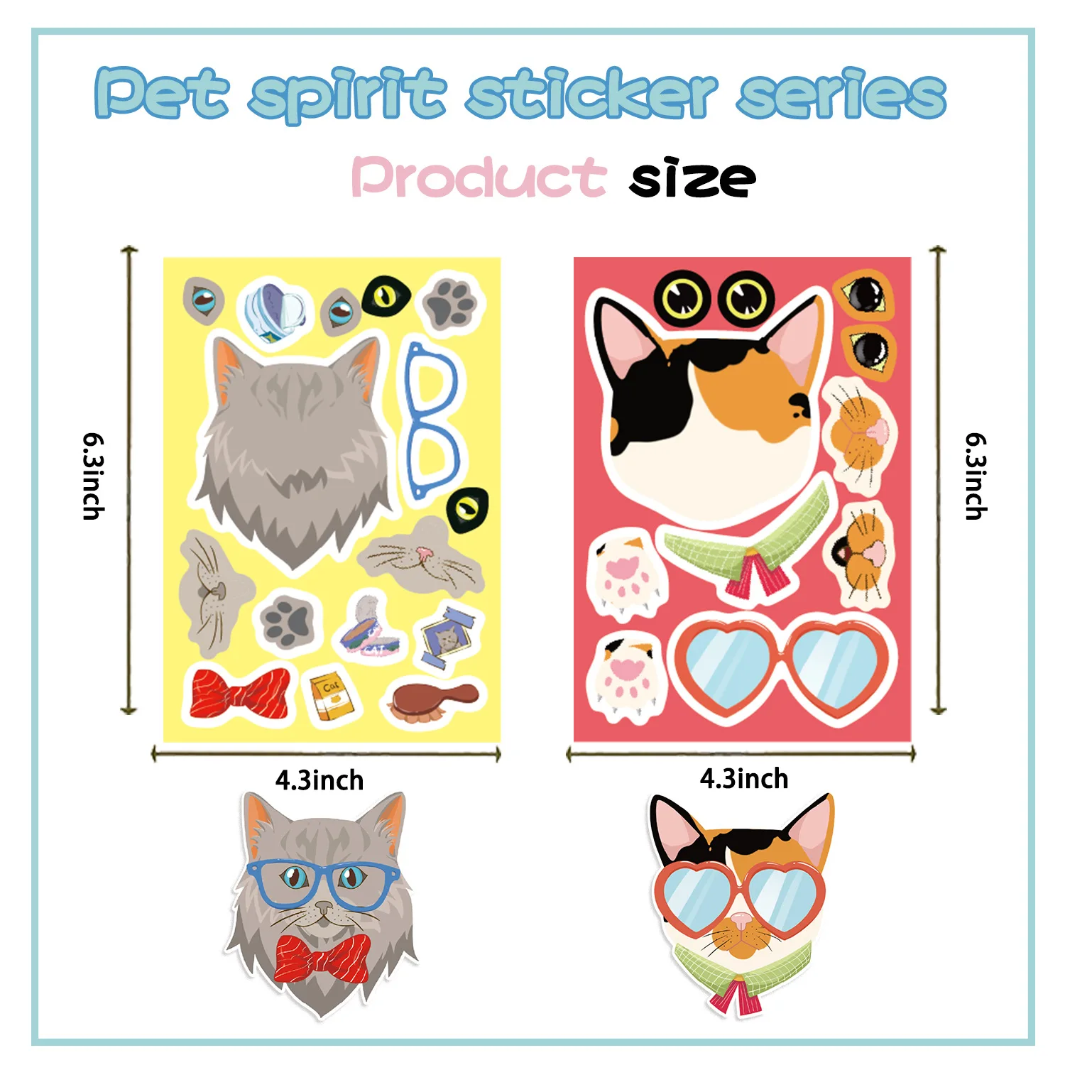 8Pcs Cartoon Katze Kopf Gesicht Ändern Puzzle Aufkleber Niedlichen Tier Machen EIN Gesicht Spielzeug Gesicht Ändern kinder Spielzeug telefon DIY Aufkleber