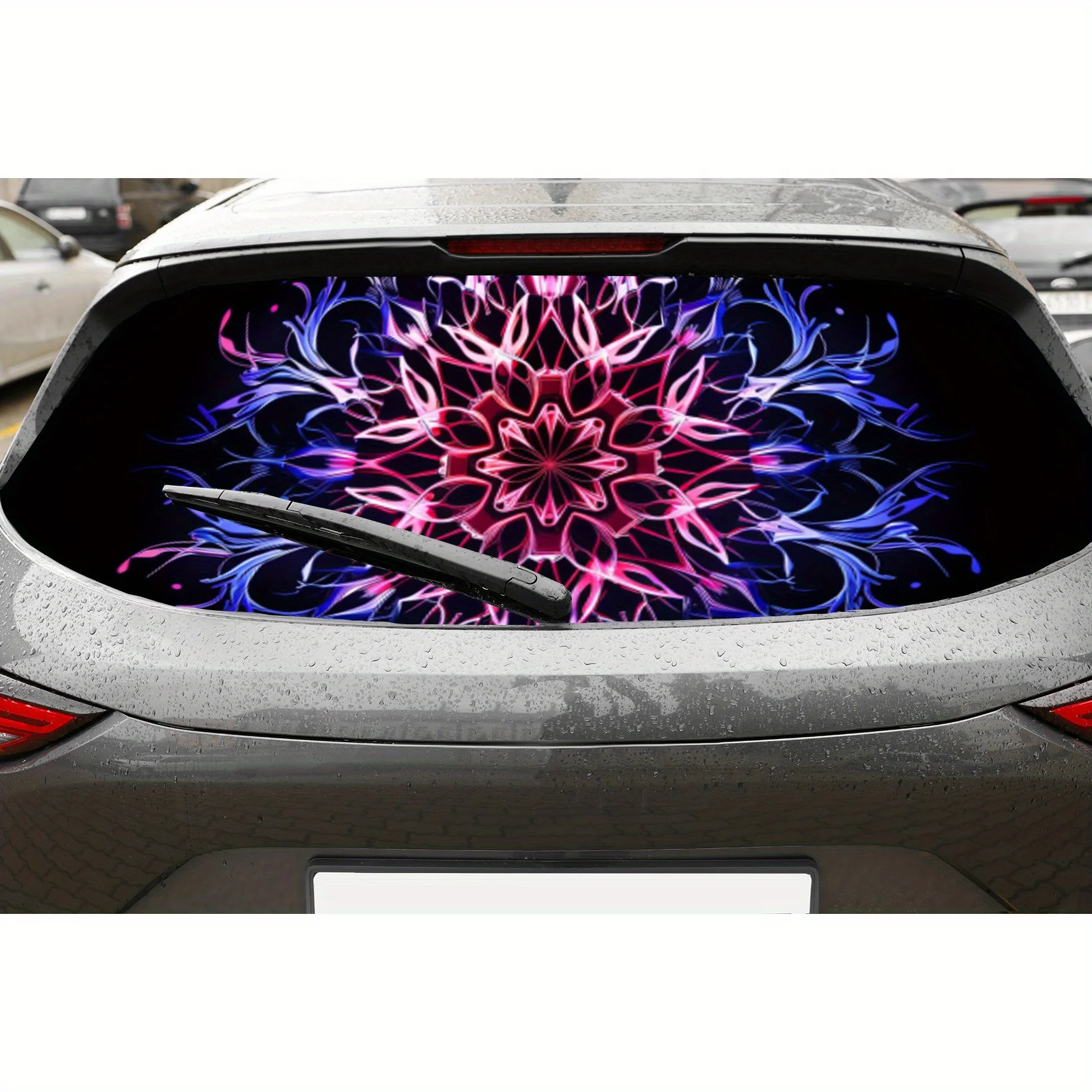 

Glowing Mandala PVC Perforated Car Vinyl Wraps, Privacy Enhancing Design for Rear Window, Car Rear Windshield Sticker for Most T