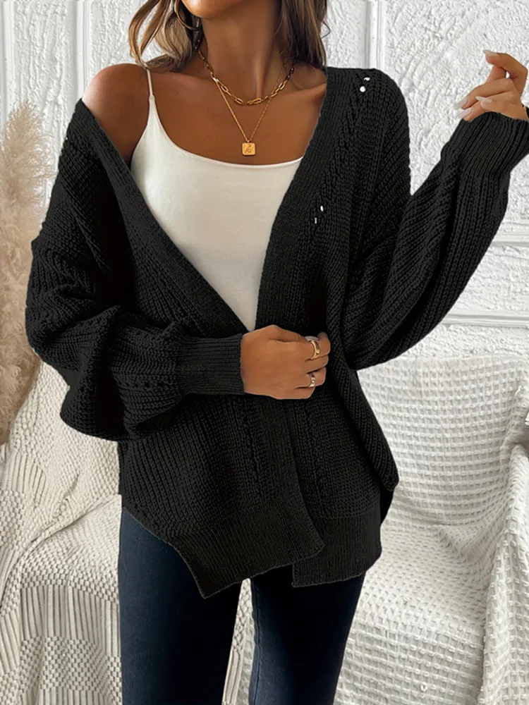 Women\'s Fall Sweater Solid Round Neck Long Sleeve Loose Knitwear Cardigan Female Casual Cozy Soft Coat Daily wear