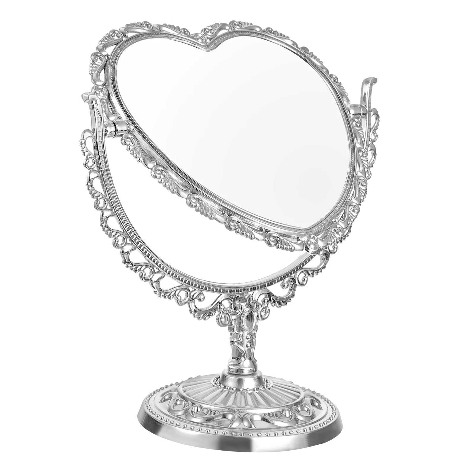 Rotating Heart Makeup Mirror Vintage Style Desktop Vanity Tabletop Countertop Dresser Bathroom Bedroom Decorative