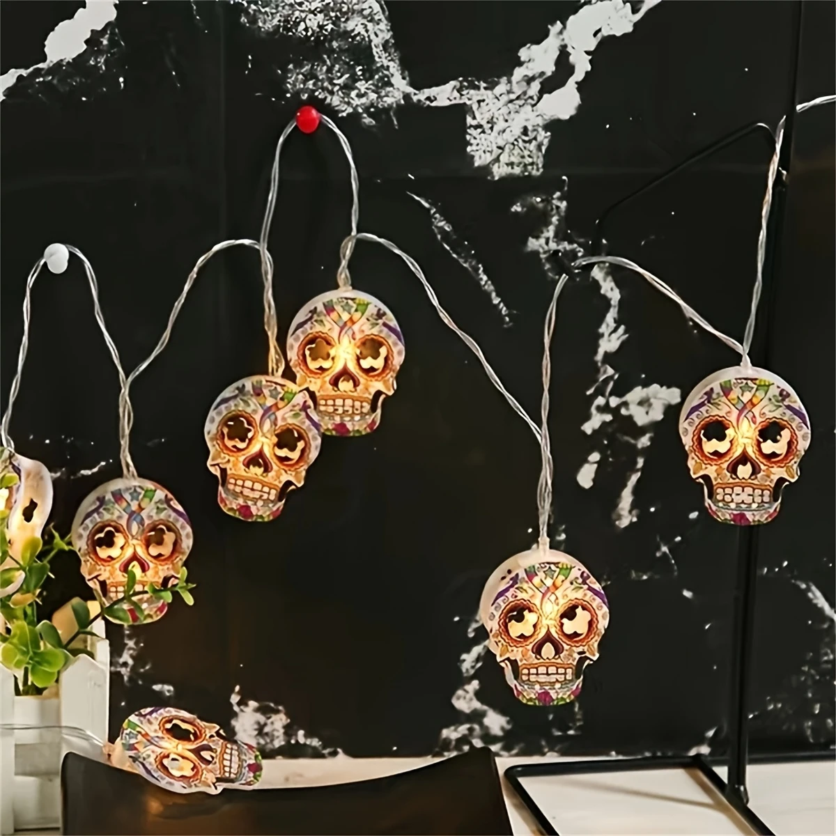 10leds Halloween Skull String Lights Floral Patterns Battery Powered Halloween Home Decor String lights Outdoor Decorative Light - view 4