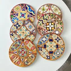 Ceramic Round Mat for Pan Bohemian Style Beverage Tea Coffee Cup Coasters Cork Base Pad Placemats for Table Kitchen Accessories