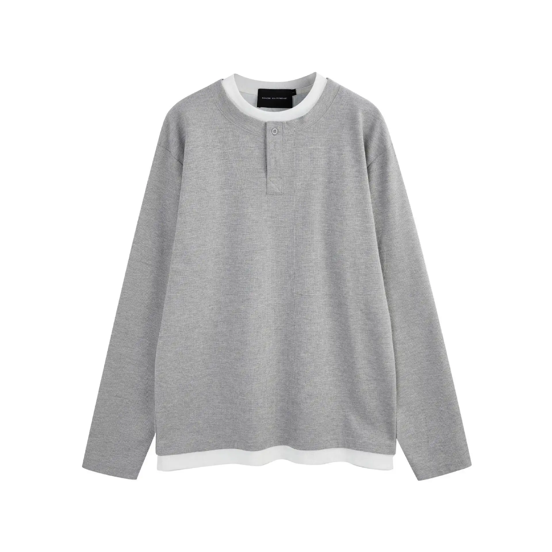 

Unisex Sweatshirt Long Sleeve T-shirt Textured Waffle Knit T Shirt Fake Two Piece Style With Buttons Long Sleeve Top