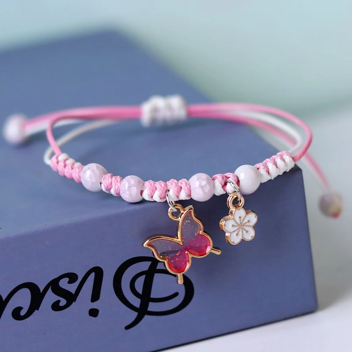 Bohemian Butterfly Flower Bracelets For Women Girls Handmade Purple Blue Pink Beads Braided Rope Chain Bracelet Bangles BFF Gift image 2