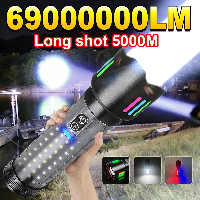 

690000000LM Super Bright Flashlight Lighting 5000M High Power Rechargeable Led Flashlight Ultra Powerful Outdoor COB Torch Light