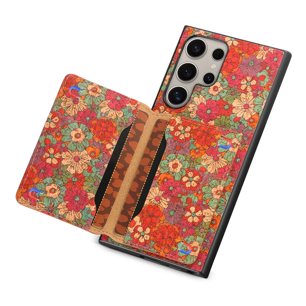 Denior-Étui portefeuille de luxe à motif de fleurs rétro, sac à cartes magnétiques, étui portefeuille à fleurs irrégulières, Galaxy S24 Ultra, S23 +, S24 Plus