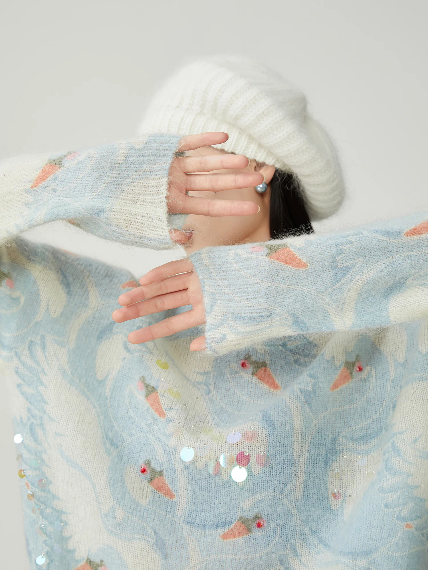 

iny с блестками Long Sve вязаный свитер женский тонкий весенний новый Lazy Miu серии хлопок и полиэстер удобная посадка