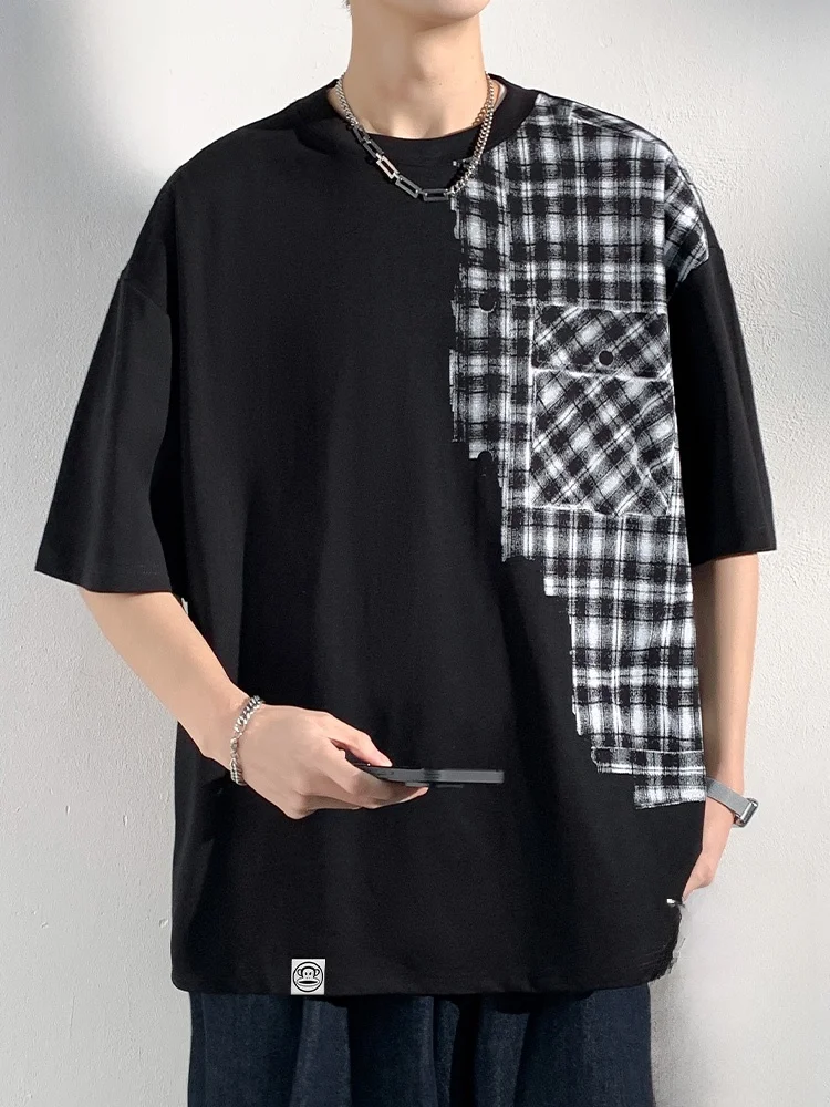 

Loose Fit Men's T-irt Summer Thin Breathable ort Sve Plaid Casual Top Comfortable round Ne Youth Faion