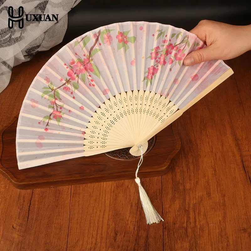 Vintage Silk Folding Fan Chinese Japanese Art Crafts Gift Home Decorations Dance Hand Fan Bamboo Fans Photo Props
