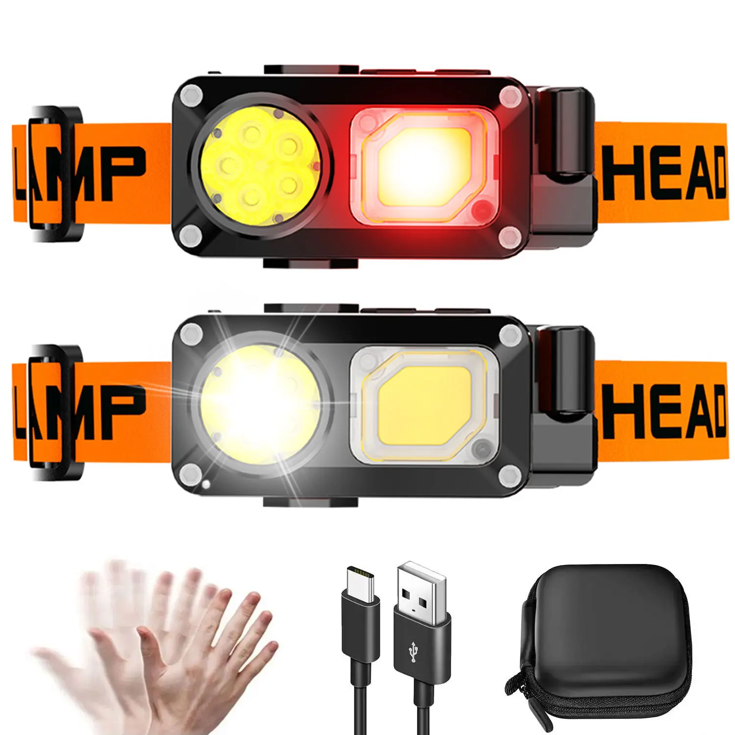 Lampe frontale LED COB à Induction avec Angle réglable, 7 Modes d'éclairage, capteur magnétique Rechargeable, pour l'extérieur