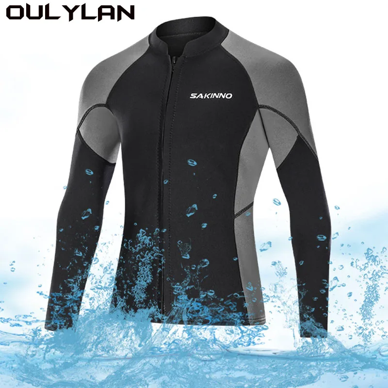 Oulylan Wetsuit Top 2mm Neoprene Wetsuits for Women Men Jacket Front Zipper Long Sleeves Diving Suit Swimming Snorkeling Scuba