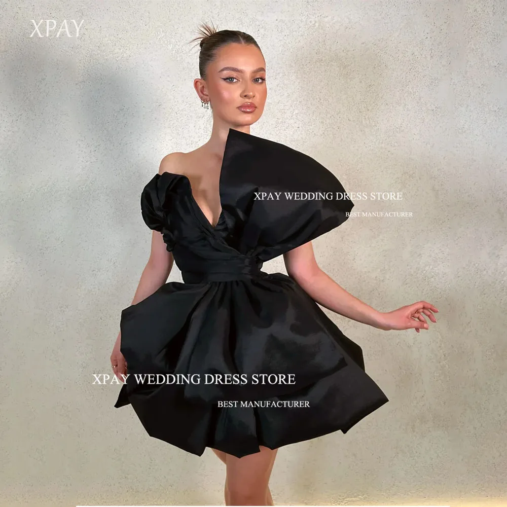 

XPAY Classic Modern Black Short A Line Evening Dress Taffeta Custom Pleats Mini Above Knee V-Neck Lady Formal Party Dress 2025