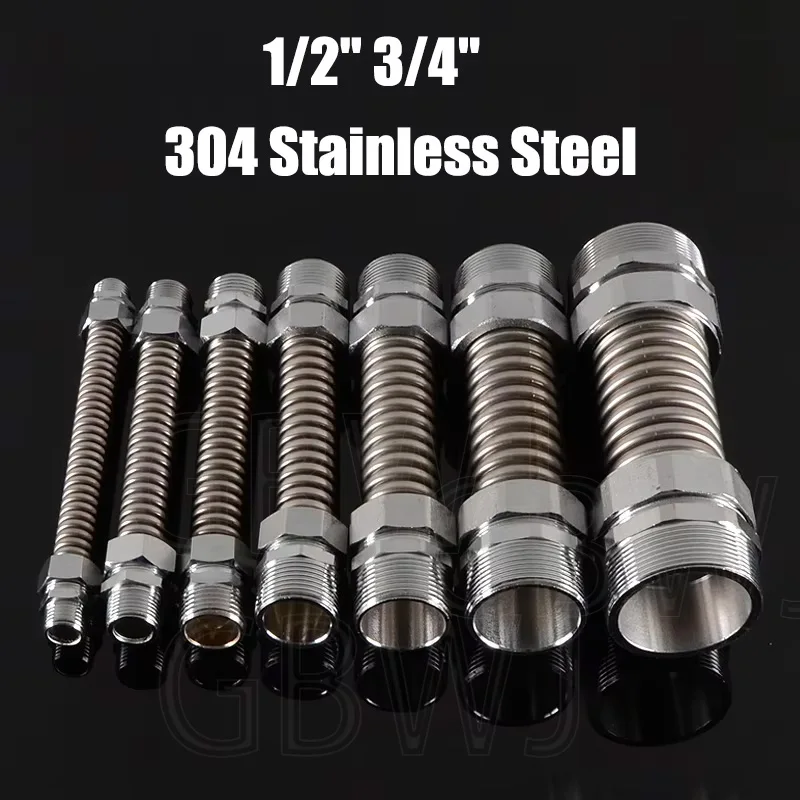 

1/2" 3/4" 304 Stainless Steel Metal Connection Corrugated Flexible Pipe Hot Cold Water Supply Hose Tubing Fittings Not Rust