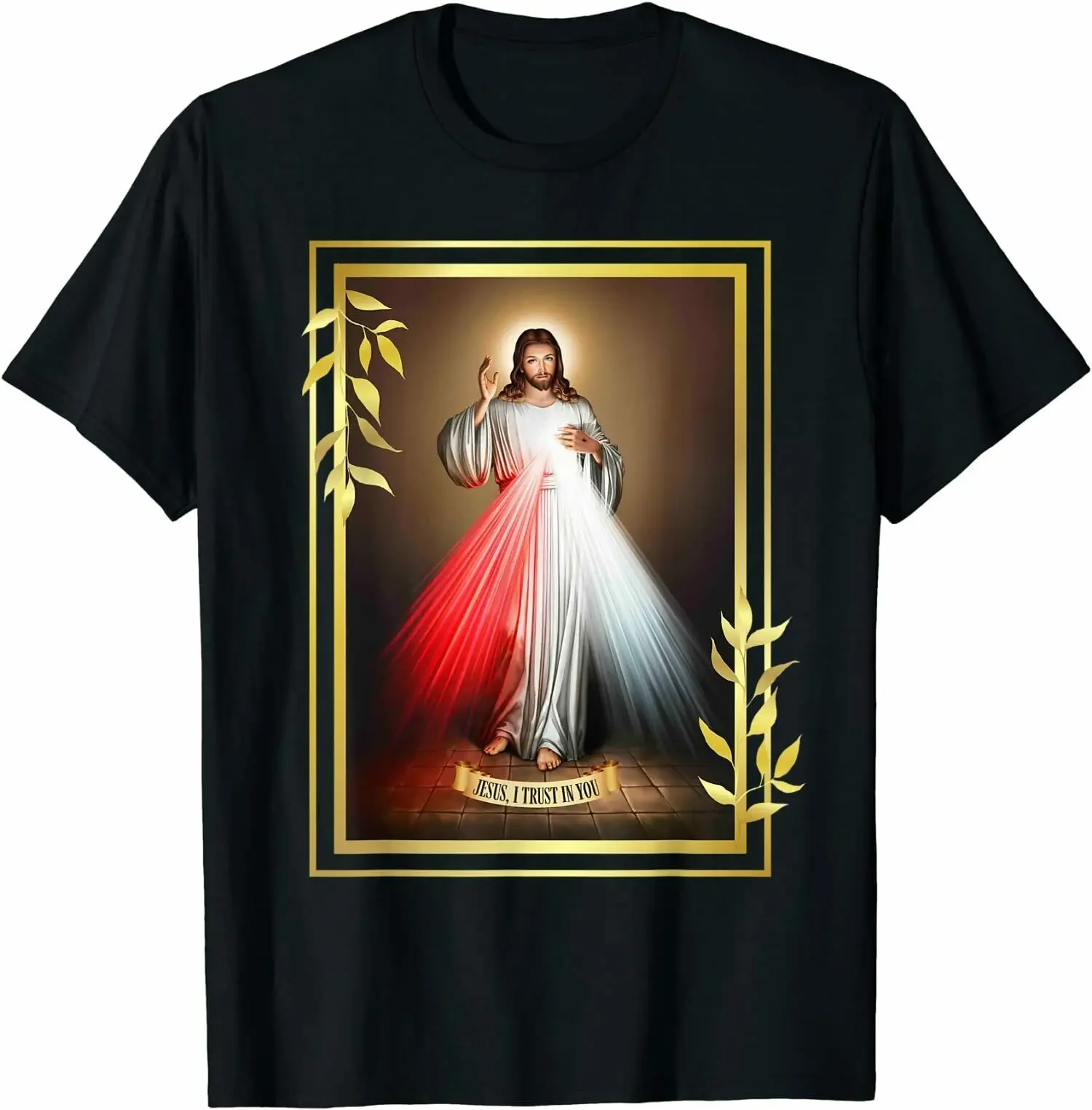 Divine Mercy Jesus Christ Jesus, I Trust In You Catholic T-Shirt Breathable Top, Loose Casual Mens T-shirt S-3XL