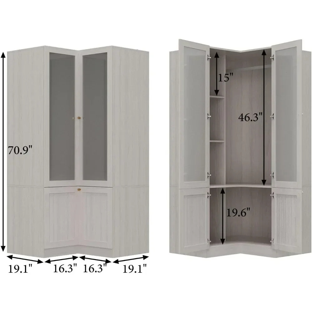 Wardrobe Closet with 2 Acrylic Doors, Armoire Wardrobe Closet with Hanging Rod, for Bedroom Wood Grain