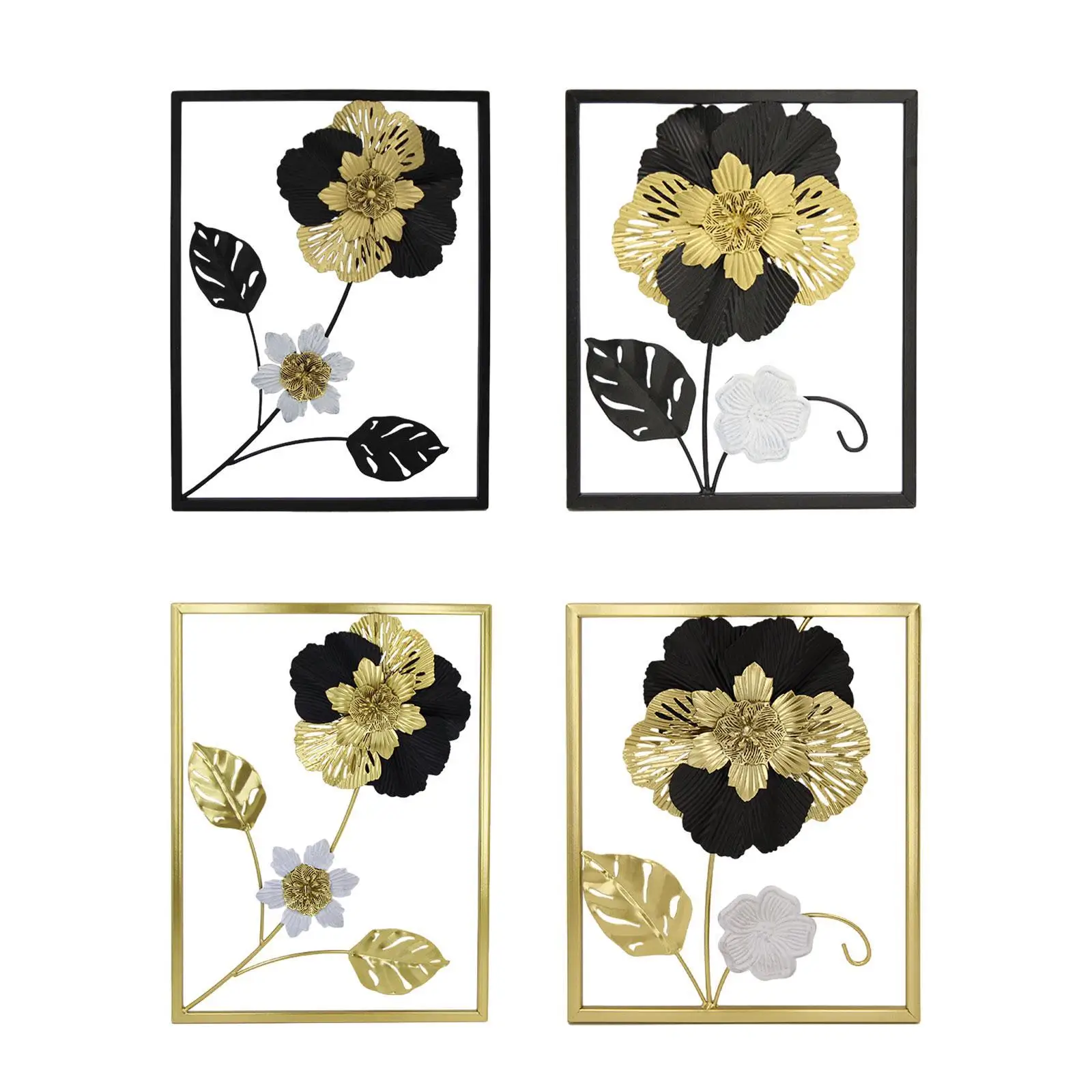 

Gold Metal Wall Art Garden Bathroom Gift Farmhouse Party Ornaments Hotel Deco Decorative Living Room Black Flower Wall Art