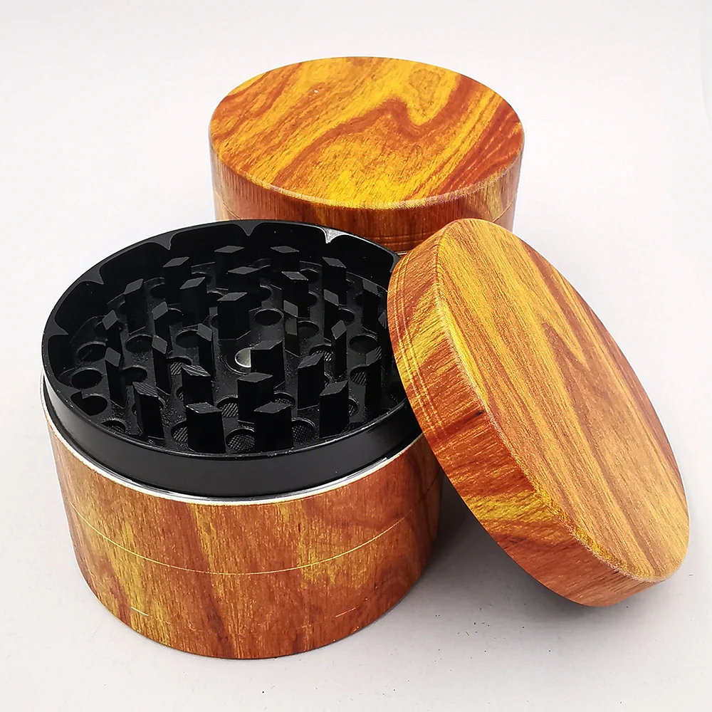 

63 мм 2,5-дюймовая мельница для трав из металлического сплава XL с деревянным узором для дыма, табака, ручная ручка, цвет дерева, черный