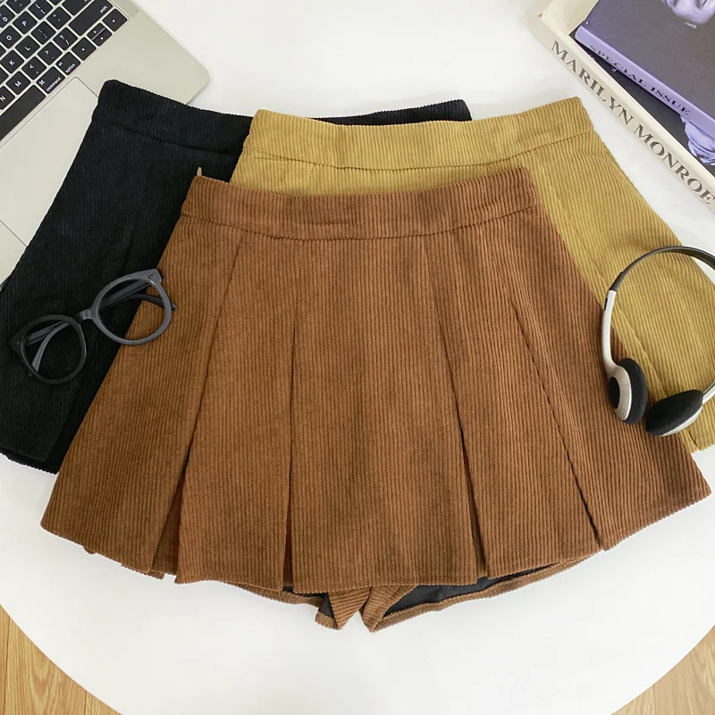 

Ретро-юбка А-силуэта из вельвета с высокой талией, не просвечивающая, для прогулок, женская, осенне-зимняя, модная, облегающая, короткая юбка